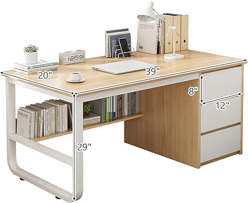 Miniatura 5 de Escritorio para computadora con estantería y 3 cajones, escritorio de estudio, escritorio de estudio para estudiantes, mesa de estudio moderna y