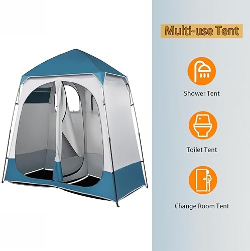 Miniatura 4 de Tienda de campaña desplegable para ducha de 2 habitaciones, 7.5 pies, tienda de campaña para vestuario con suelo y bolsa de transporte, toldo para
