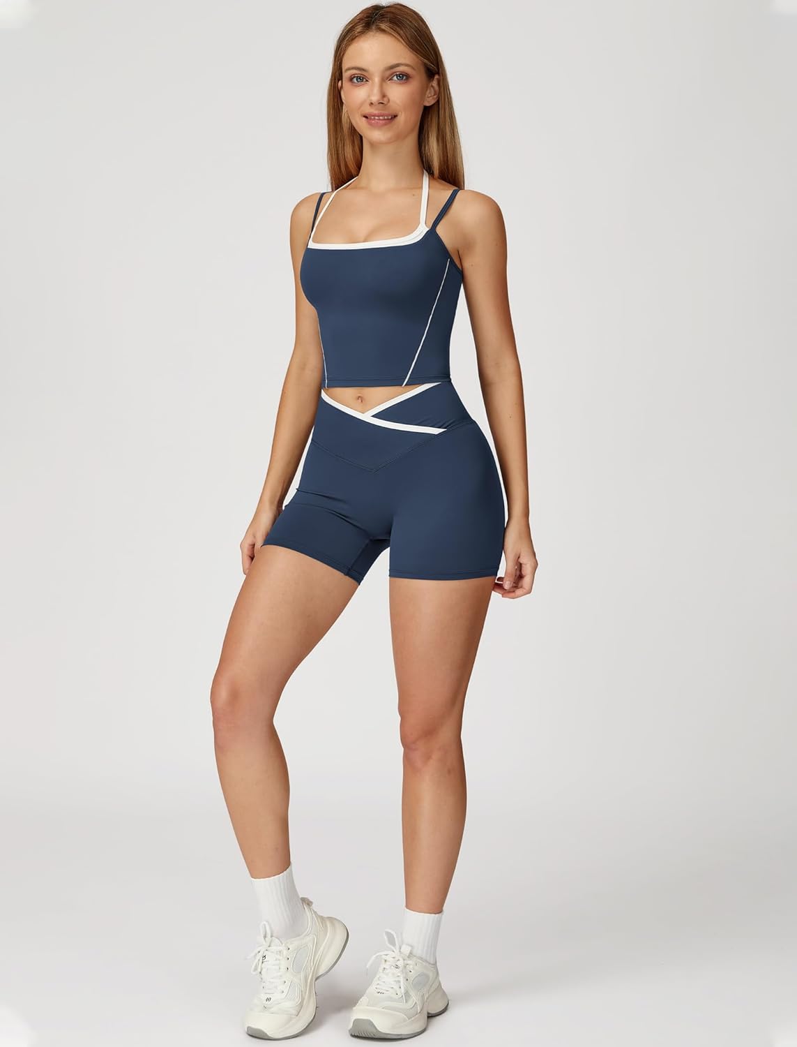 QBGJTD Two Piece Workout Sets For Women Tank Top and High Waist Booty Lifting Shorts Gym Yoga Active Outfits with Pockets