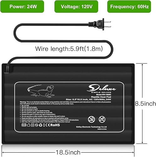 Miniatura 9 de Simple Deluxe Almohadilla térmica de reptiles de 8 x 12 pulgadas, 16 W, con termómetro digital LCD para acuario, calentador debajo del tanque,