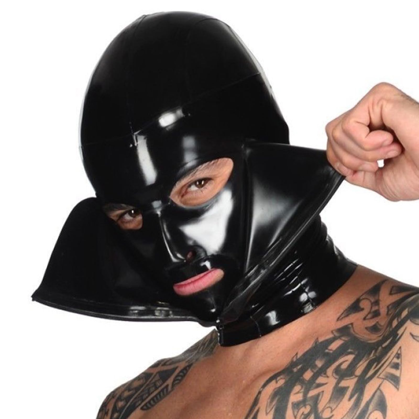 DSPENGS Latex Hood BDSM Rubber Big Eyes Special Cool with Back Zipper Unisex for Cosplay Halloween Headdress(Size:M-65CM)