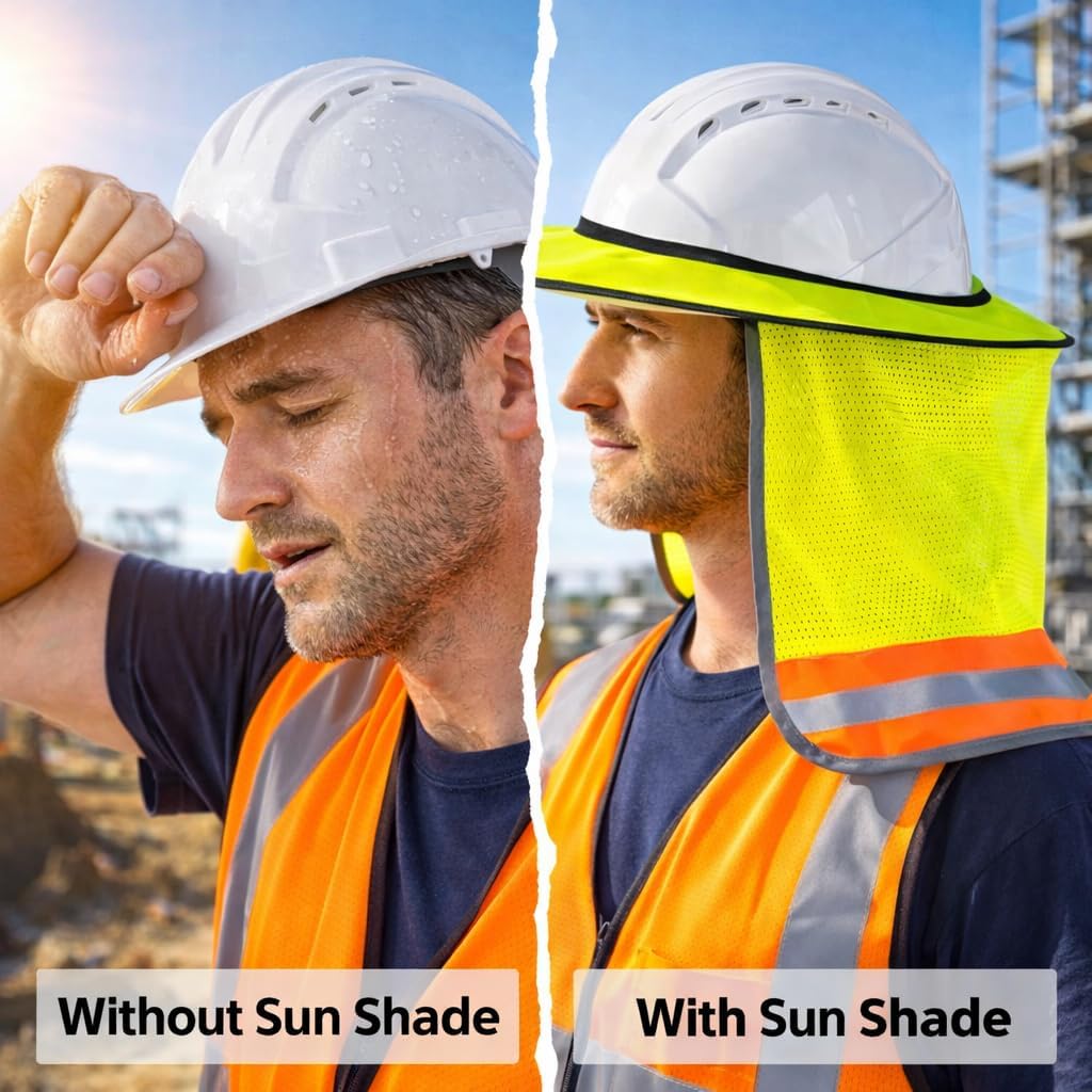 Hard Hat Sunshield, Full hard hat shade Coverage with Reflective Safety Strip, Universal hardhat visor Fit for All Hard Hats (4pcs)