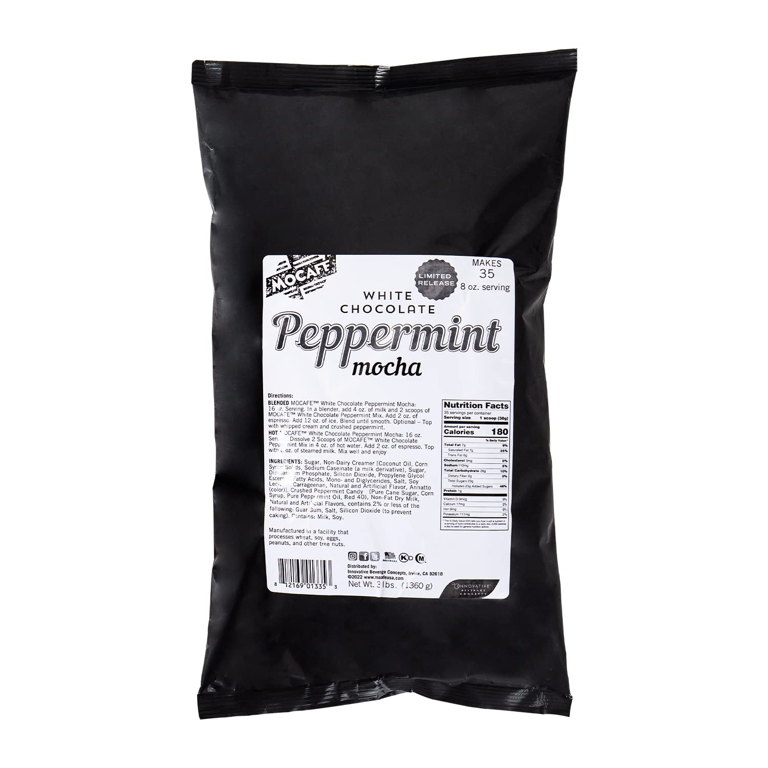 MOCAFE Powder Frappe Mix - White Chocolate Peppermint Mocha - Bag (3lbs)