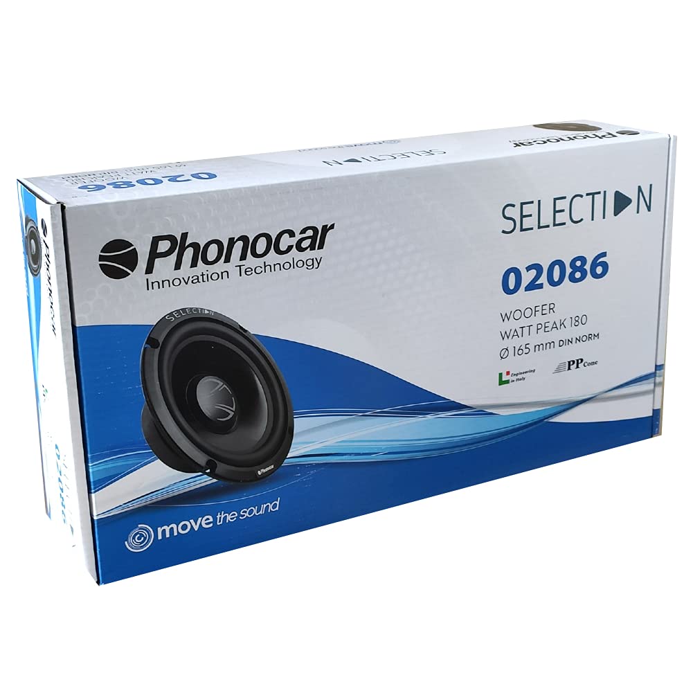 2 PHONOCAR SELECTION 02086 Altavoces woofer 16,50 cm 165 mm 6,5" de diámetro 70 vatios rms 180 vatios MAX par impedancia 4 ohmios 92 db spl Coche Negro, un par