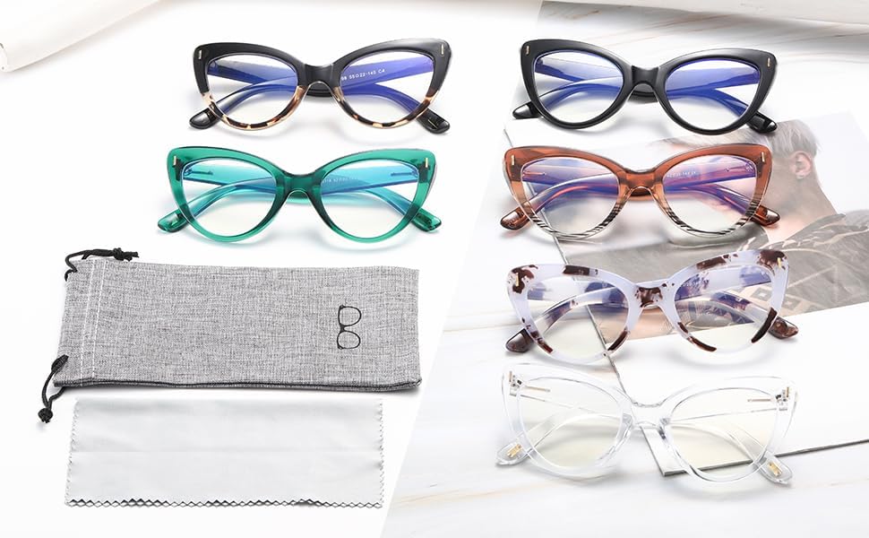 Miniatura 6 de Viseng Gafas de lectura de ojo de gato de gran tamaño para mujer, gafas de computadora con luz azul, lector elegante (verde)
