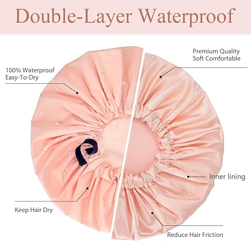 Miniatura 2 de Aquior Gorro de ducha extra ajustable para mujeres, de doble capa, impermeable, reutilizable, para todo tipo de cabello, para niñas, spa, baño,