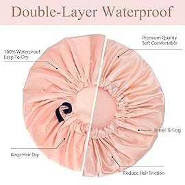 Aquior Shower Cap,Extra Adjustable Shower Caps for Women Double-Layer Waterproof Reusable Hair Cap, Large Hair Cap for All Hair,for Girls Spa Bath,Soft Large for Women Long Hair(Champagne)