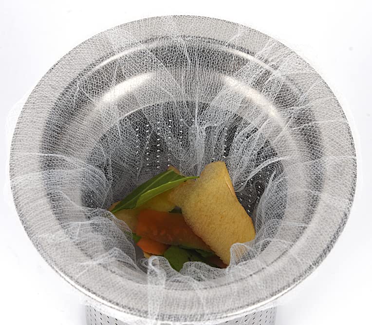 Kitchen Sink Strainer Trash Bag, 100 PCS Sink Strainer Filter Mesh Bag, Kitchen Sink Trash Mesh Bag, Disposable Anti-Clogging Elastic Sink Strainer Filter Bags, Fits all Sizes of Sink Strainer