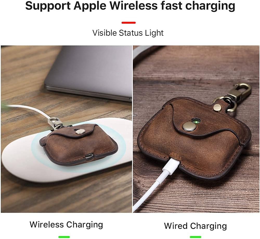 Hiram Genuine Crazy Horse Leather Earphone Case Shock Proof Leather Earbuds Case Cover suitable for Air Pods Pro Portable Headphone Case with Key Chain Hook - Image 5