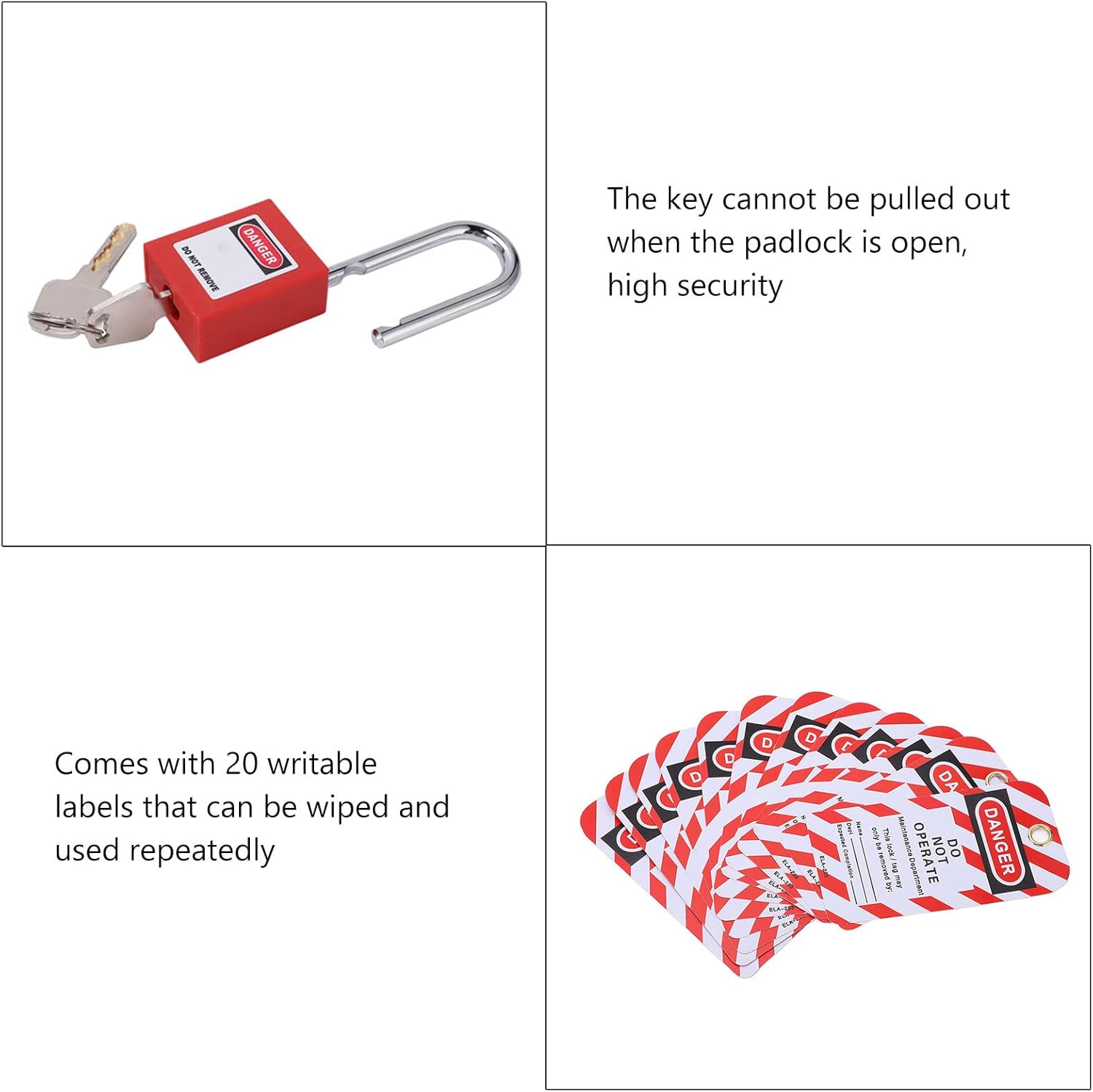 Log Out Tag Out Locks Isolation Padlock with Tag Lockout Tagout Kit with Padlocks Electrical Isolation Security Kit Reusable Tagouts for Industrial Electric Power IndustryEl