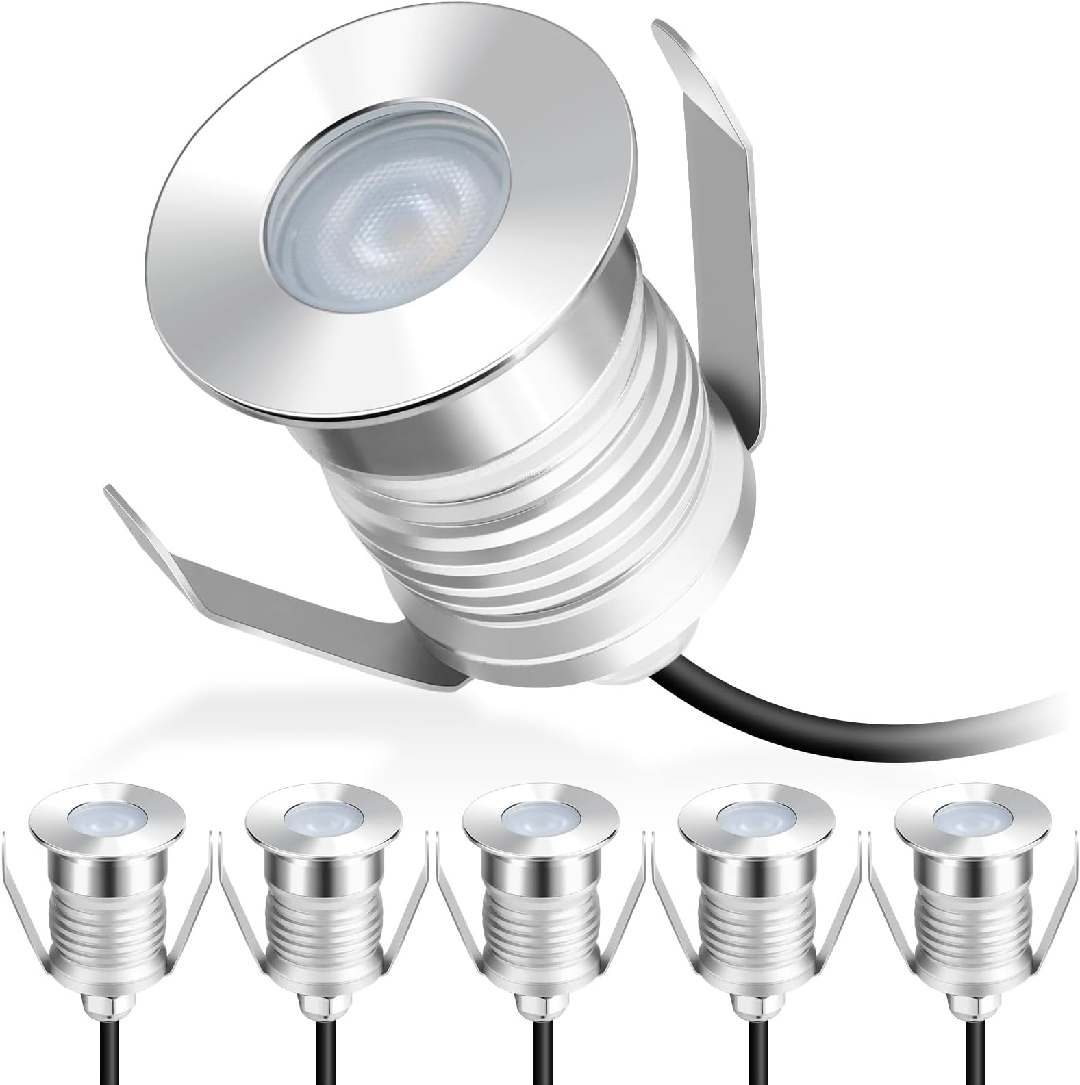 Gardencoin Recessed LED Deck Light, Heavy Duty Soffit and Stair Lighting Outdoor, 1W 12-24V Low Voltage Landscape In Ground Well Light, Underwater Light Ultra Waterproof, Dimmable (5000K-6pack)