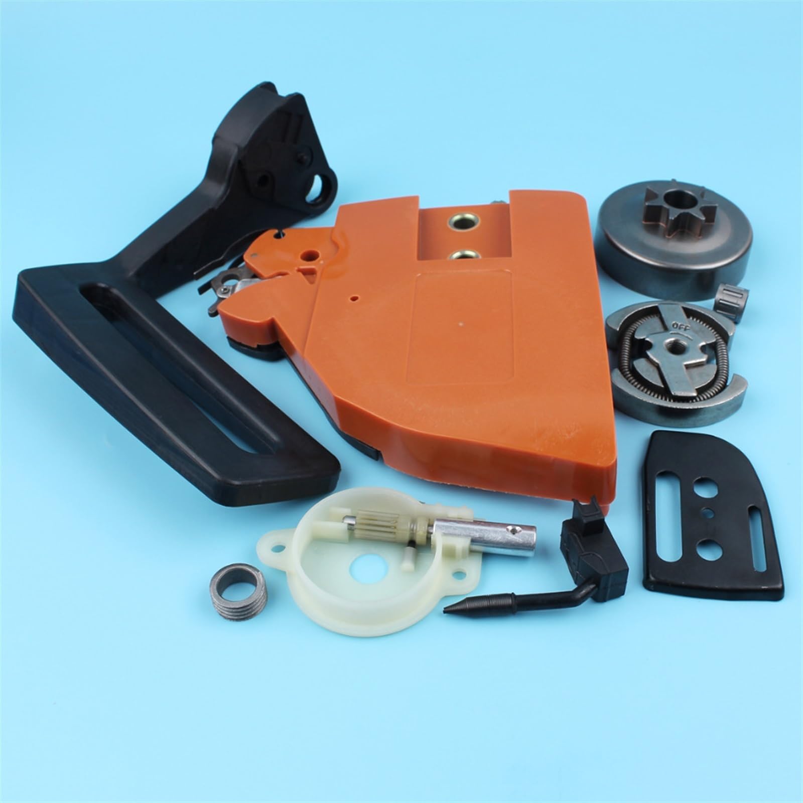 IWBR Cubierta de piñón de Freno de Cadena, Kit de Bomba de Aceite de Tambor de Embrague Apto for Husqvarna 136 137 141 142, Protector de Mango de Motosierra, Placa de Barra de Engranaje helicoidal