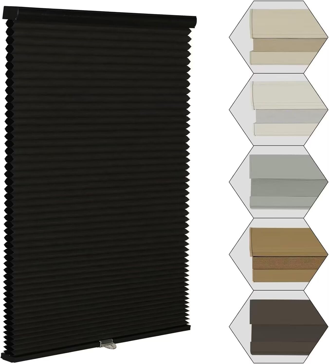 MYshade Cordless Blackout Window Blinds & Shades Pull Down Room Darkening Window Shades Light Blocking Honeycomb Cellular Shade for Indoor Windows Easy to Install 25 inch Wide, H50 Black Blinds Color-coordinated Black 25"W x 50"H