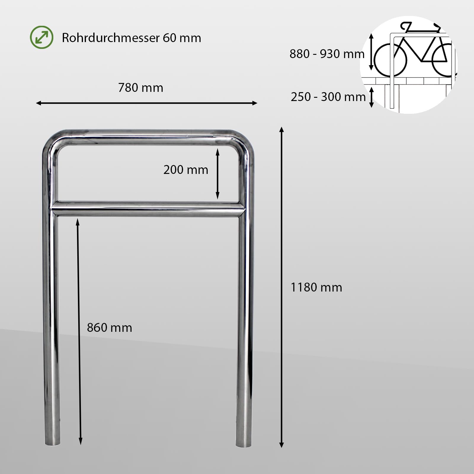 TRUTZHOLM Fahrradanlehnbügel Fahrradständer Anlehnständer mit Knierohr 118 x 78 cm aus Edelstahl zum Einbetonieren