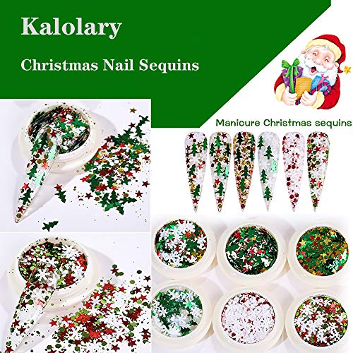 Kalolary 6 Boxes Christmas Nail Glitter Sequins Holographic Laser Nail Glitter, Christmas Nail Snowflake Christmas Tree Star Flake Manicure Paillettes Ultrathin Nail Glitter For Christmas Nail Decor #TOP3