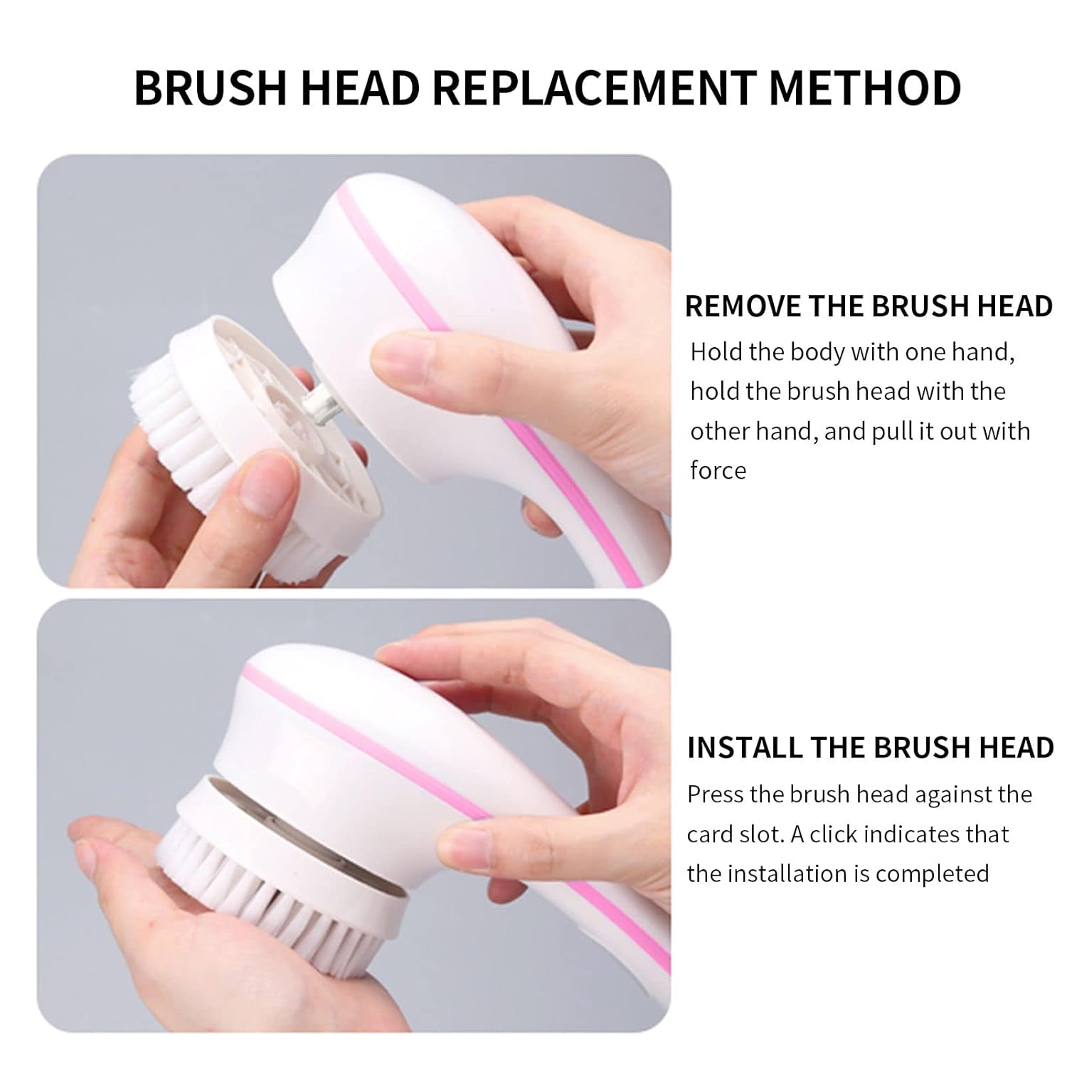 BEWEBEME Electric Body Brush - 3 in 1 Waterproof Long Handle Silicone Bath Brush for Exfoliating SPA Massage, 3 Replacement Brush Heads (Battery Excluded) : Beauty & Personal Care