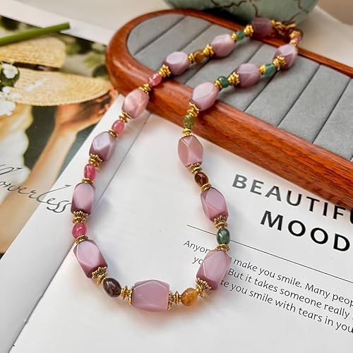 ZYLLCHEN Colar olho de gato vintage rosa roxo grande olho de gato com conjunto de brincos de pulseir