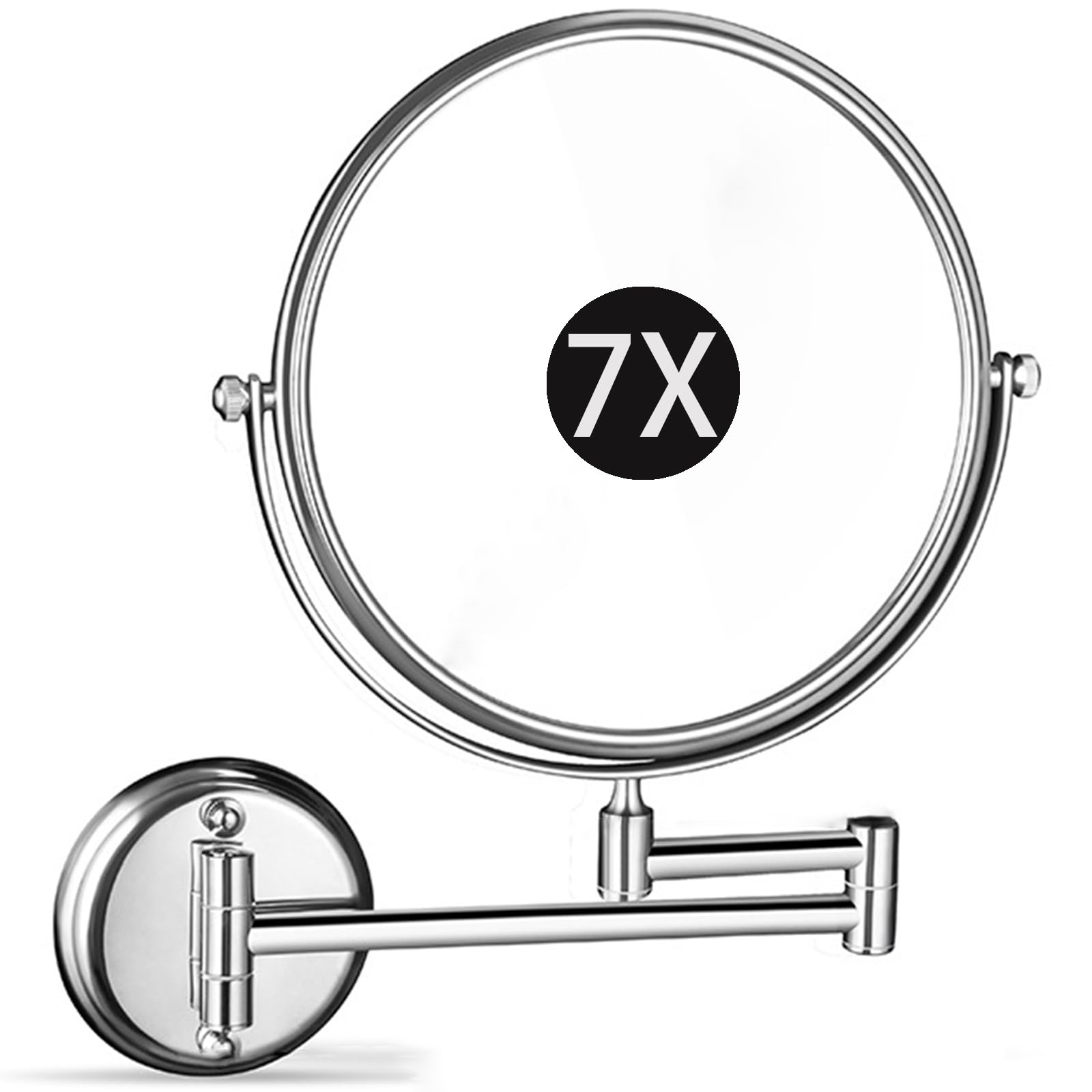 SXFSDOU 6" Wall Mounted Makeup Mirror with Magnification, Double Sided Magnifying Mirror, 360° Swivel Shaving Vanity for Bathroom,Chrome,7X
