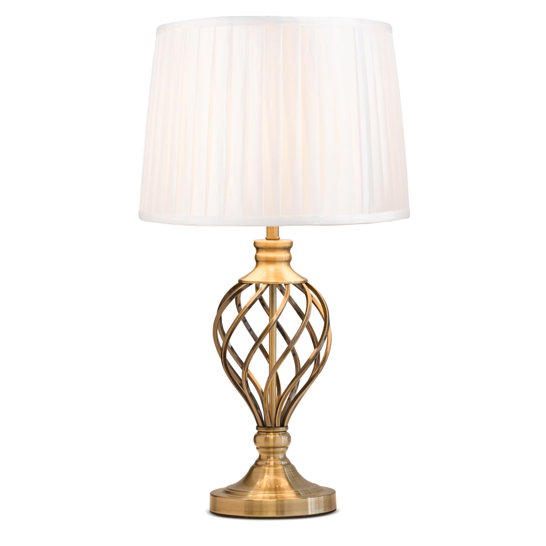 Lighting Supermarket Ivory Pleated Hepburn Large Barley Twist Table Lamp Antique Brass (Ivory Pleated)