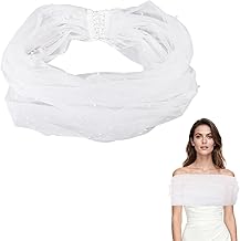 GLOBLELAND White Bridal Tulle Shawl with Pearls Detachable Adjustable Wedding Dress Shoulders Tulle Women Lace Bridal Clothing Cape for Formal Wedding Dress Party Prom Decoration