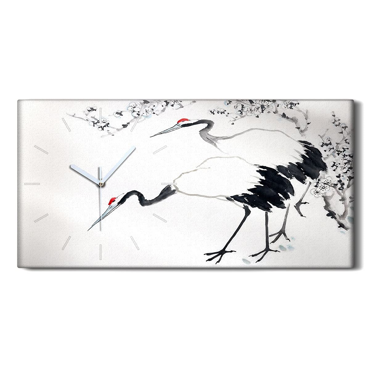 Horloge sur toile oiseau japonais décoration murale salon chambre 60x30