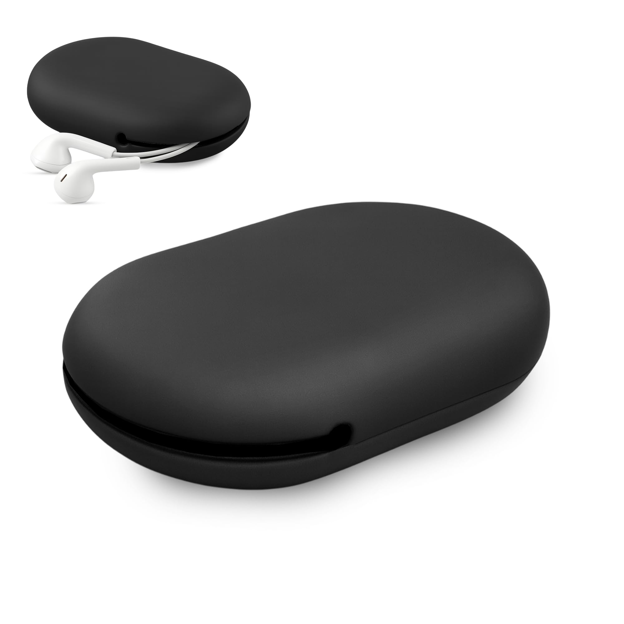 Sounce Small Portable Protective Silicone Earphone Case Pouch Travel Cable Storage Holder Organizer for USB Charger Cords Earbuds and Small Accessories Headphone Keeper Black-image-14