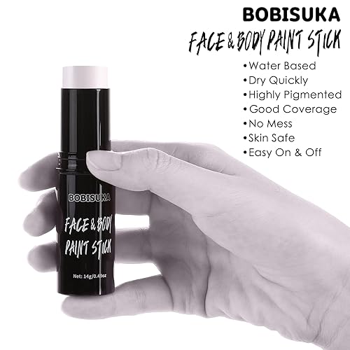 Miniatura 2 de BOBISUKA Alabastro - Barra de pintura blanca para la cara y el cuerpo con ojos blancos para deportes, kit de pintura facial a base de agua,