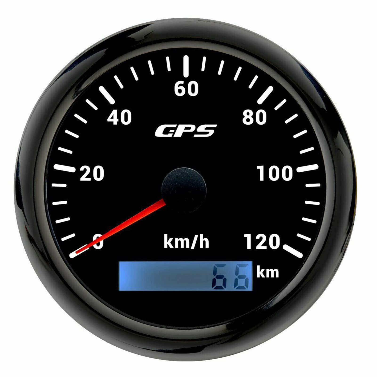 Geloo 85MM Compteur de Vitesse GPS, 7 Couleurs Rétroéclairage 0-120km/h Odomètre Compteur de Vitesse pour Moto, Bateau, Voiture, Camion, Avec Antenne GPS