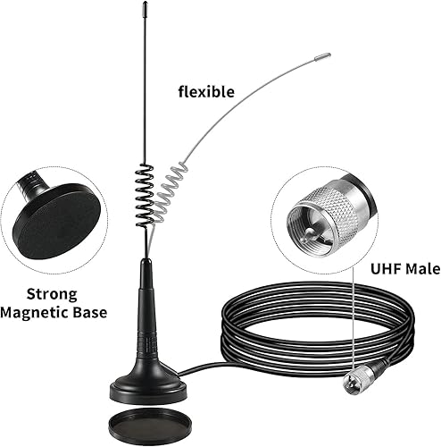 Miniatura 6 de Antena CB de 27 MHz, antena de radio CB de mano, montaje magnético, antena de radio CB de 14 pulgadas PL259 y BNC macho compatible con Cobra Midland