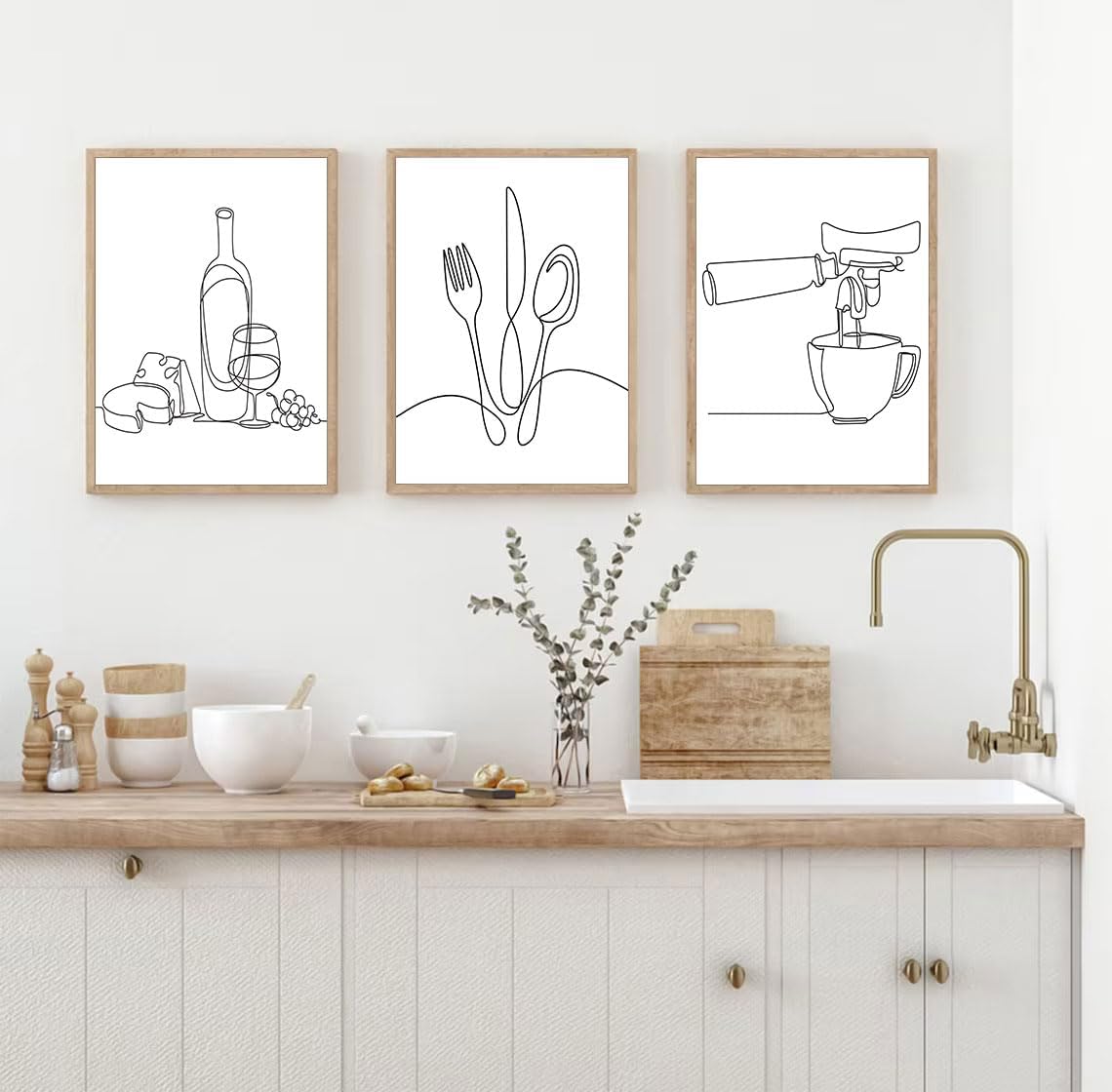 3Pcs Line Drawing Kitchen Wall Art, Modern Black White Minimalist Kitchen Abstract Line Art Posters Prints Dining Room Wall Decor Canvas Paintings Pictures Home Decoration, Unframed (line art, 12x16in - Image 3
