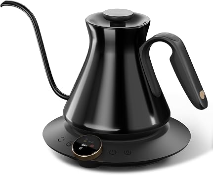 Cocinare Gooseneck Electric Kettle, 0.5F Precision Temperature Control for Pour-Over Coffee & Tea, 0.6L, Master Soulages Black Collection