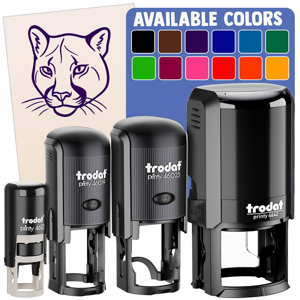Cougar Head Mountain Lion Puma Self-Inking Rubber Stamp Ink Stamper for Stamping Crafting Planners - 1/2 Inch Mini - Blue Ink