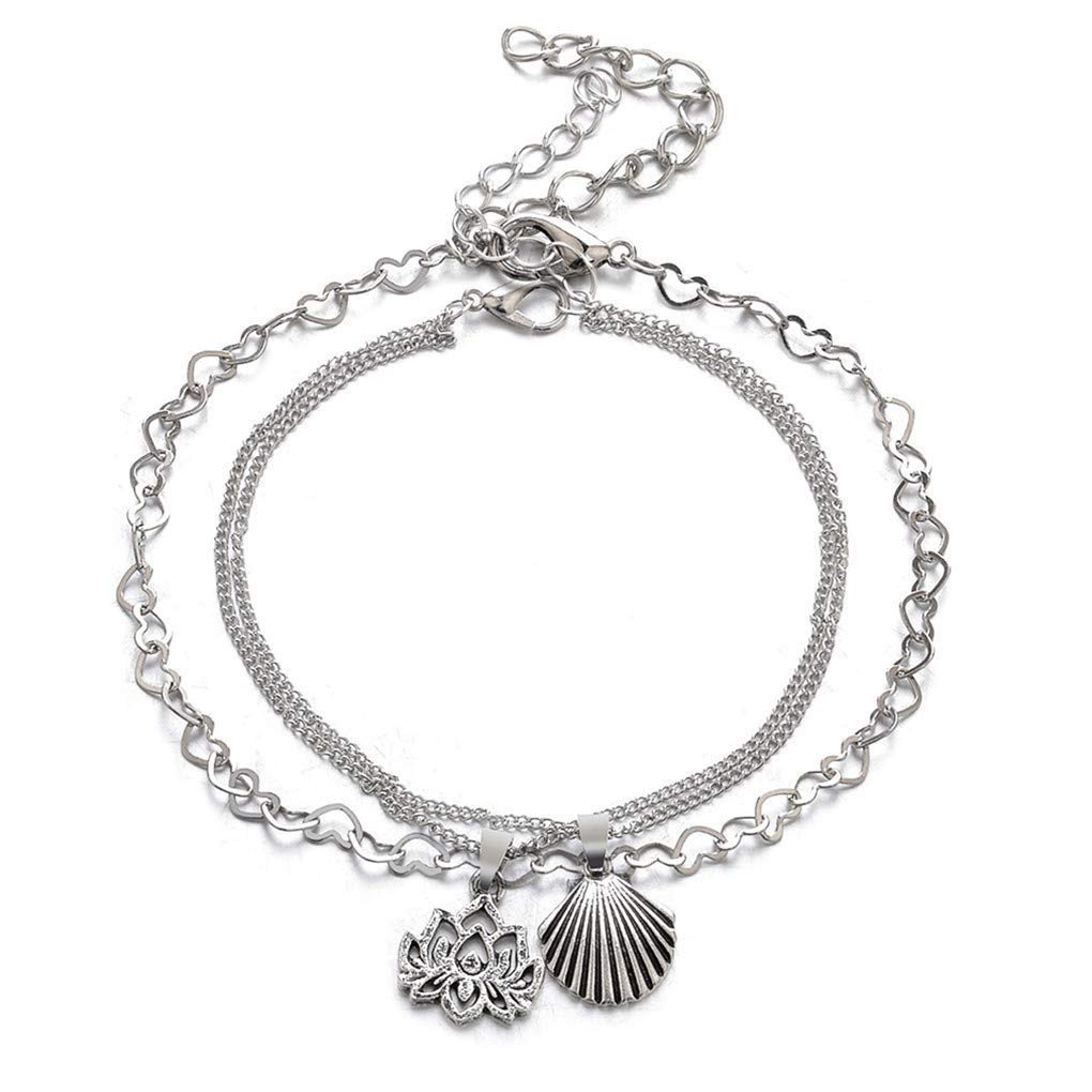 para Ella, Tobillera para Mujer, Tobilleras De Varias Capas, Tobilleras Vintage con Conchas De Loto para Mujer, Tobilleras En Capas, Pulsera para El Pie, Joyerí,
