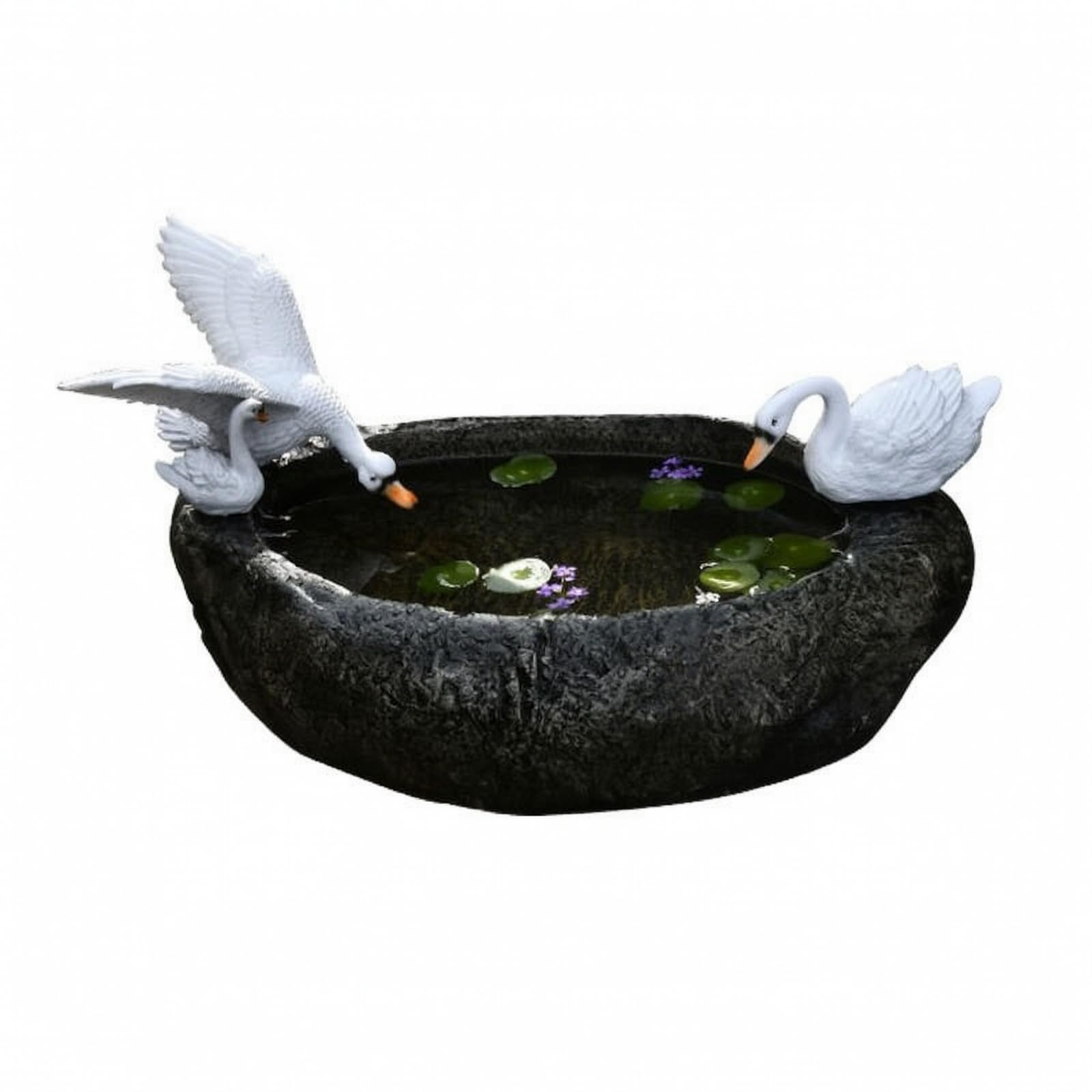 Maceta para Plantas Acuáticas Efecto Piedra, Jardinera con Cisnes, Elegan, para Patio