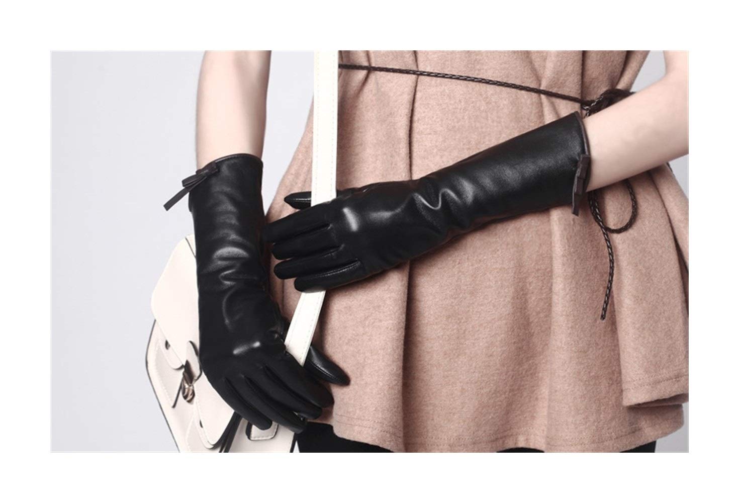 Skórzane rękawiczki Damskie skórzane rękawiczki ekran dotykowy długi łuk i aksamitne cienkie skórzane rękawiczki