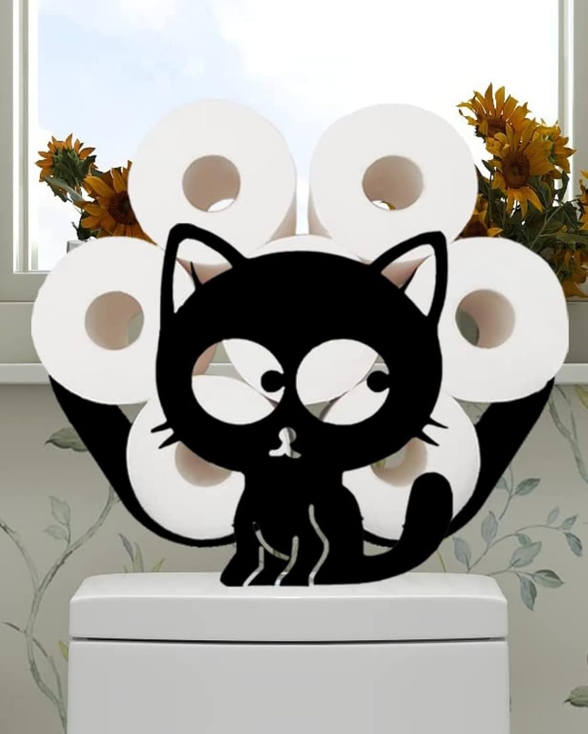 Black Cat Toilet Paper Holder Stand, Free Standing Metal