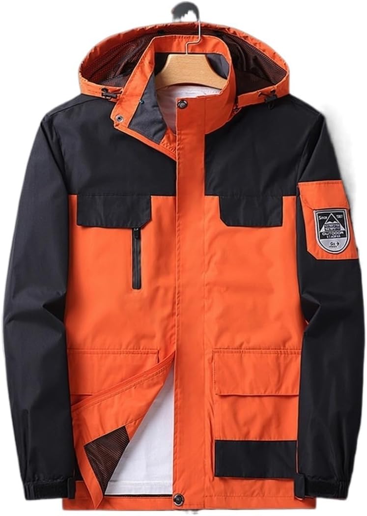Lightweight Windbreaker Jacket Men Outdoor Softshell Waterproof Jackets Hiking Trekking Camping Thin Coats With Hood Plus Size(Orange,Color 2)