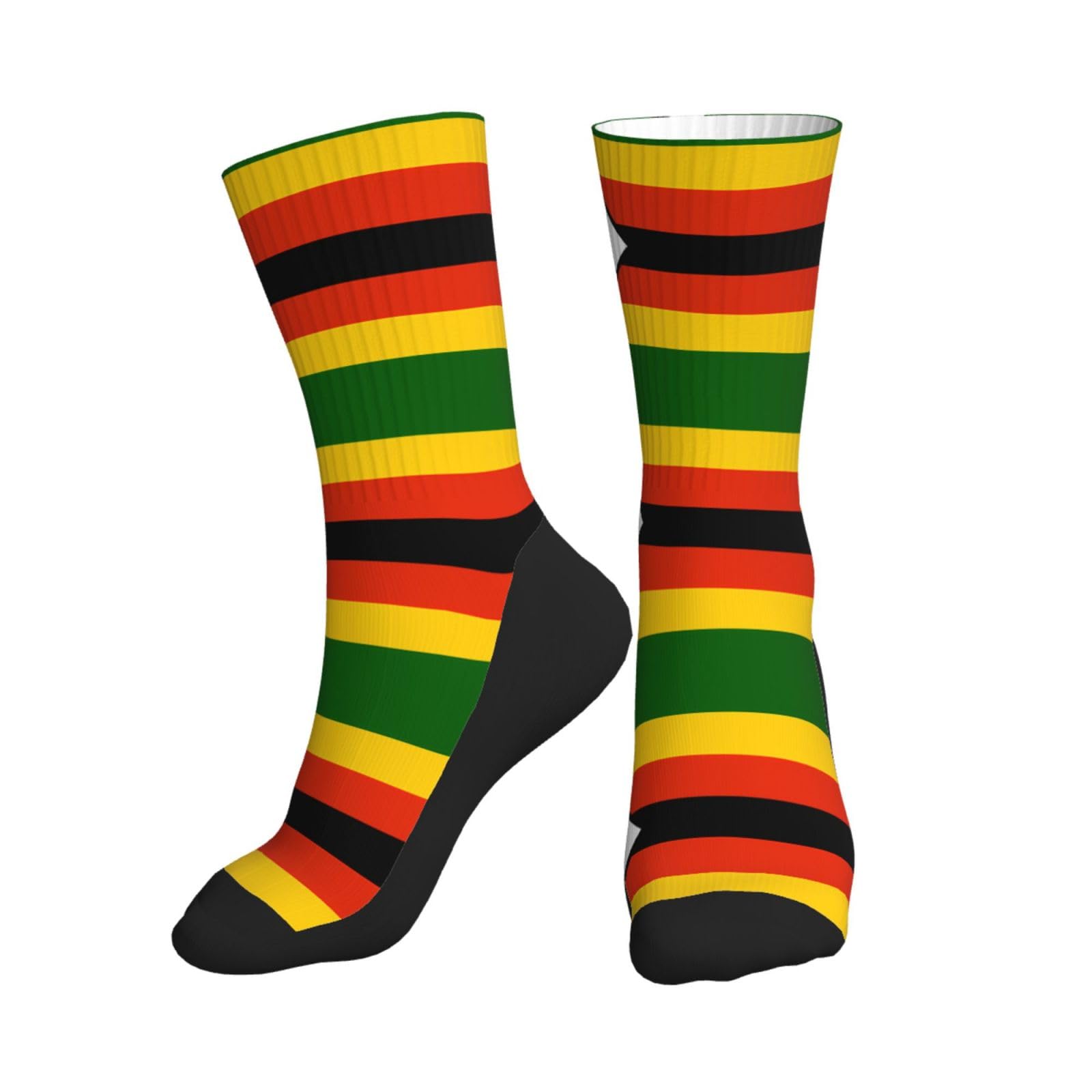 ChenGua Flag of Zimbabwe Print Crew Sports Socks for Women/Men, Moisture-Wicking Athletic Mid Calf Rib Tube, for Running Gym
