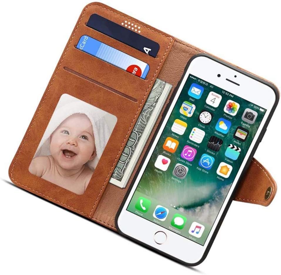 Funda cartera iPhone 7 de cuero azul con tarjetero y soporte integrado 7
