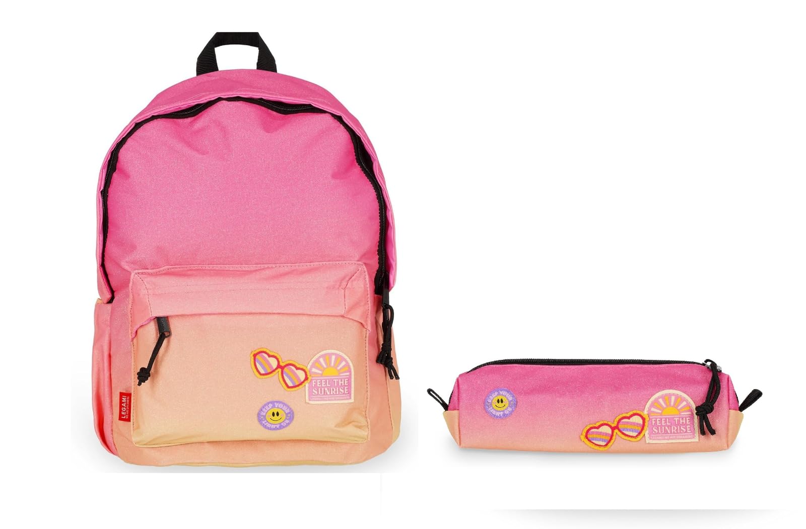 Legami - Zaino per Scuola My Backpack con Astuccio My Pencil Case, Tema SUNRISE lOVER Cartella Scuola Foderata, Regolabile, Chiusura a Zip, Scomparto Interno per Laptop e Tablet, Tasca Laterale
