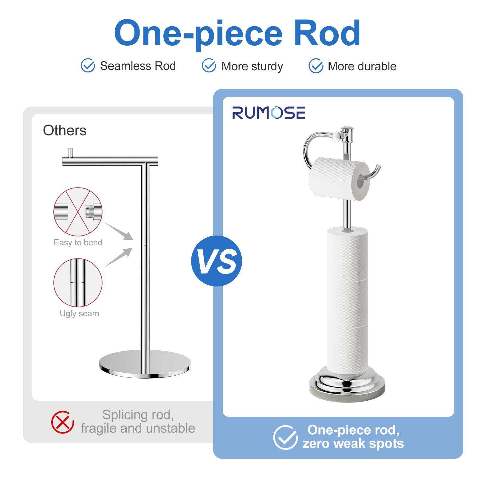 RUMOSE Toilet Paper Holder Stand for Floor Free Standing, Chrome — Amazon image 9