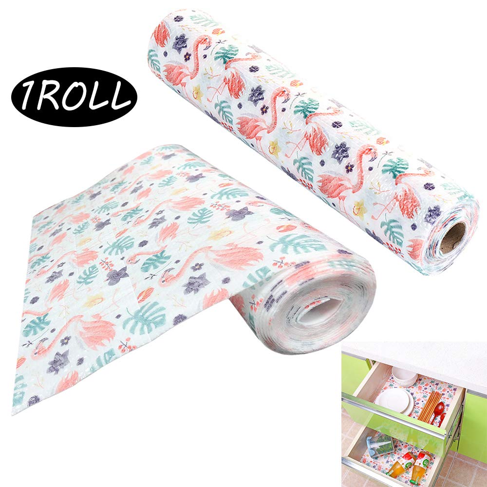 Macute Drawer and Shelf Liner Non Adhesive Anti-Slip & Oil-proof Refrigerator Mat for Drawers, Shelves, Cabinets, Storage, Kitchen and Desks Flamingo Patterns for Home Decor 1 Roll (12”x 120” Size)