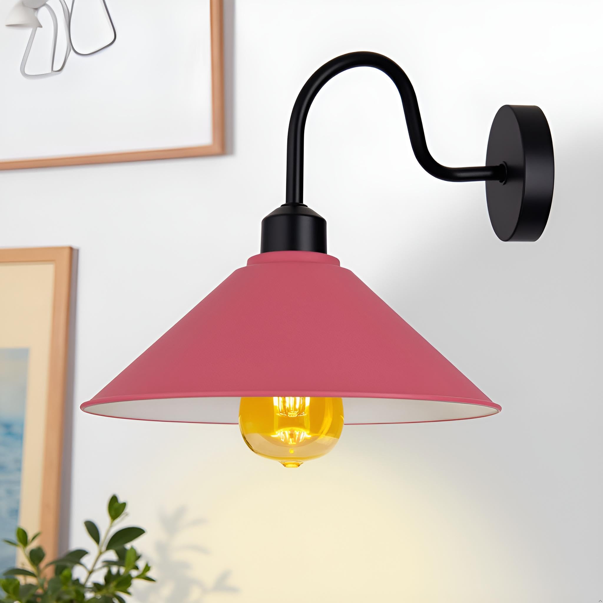 LEDSone Pink Swan Neck Vintage Industrial E27 Metal Sconce Wall Lamp — image 1