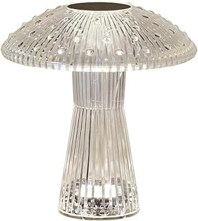 Mikasa Elements 8 Inch Mushroom Acrylic LED Rechargeable Table Lamp - Cordless Touch Dimmer, 3 Color Modes, USB-C Charging, Portable Desk Lamp for Living Room, Bedroom, Dining Area