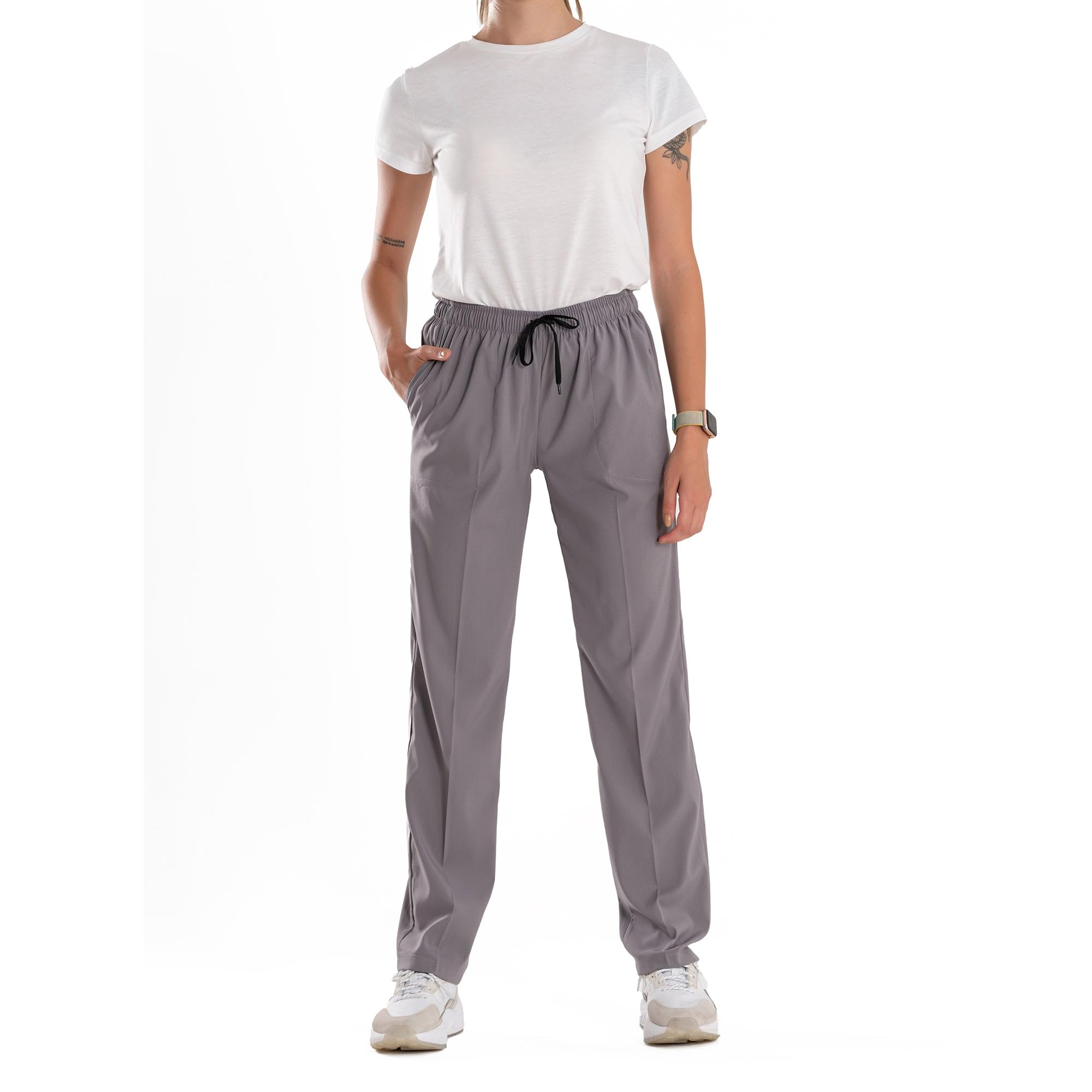 Uniformes médicos profesionales y uniformes quirúrgicos – Conjunto de uniformes médicos de tela elástica suave para mujer – Parte superior e inferior de uniforme médico, gris, XL