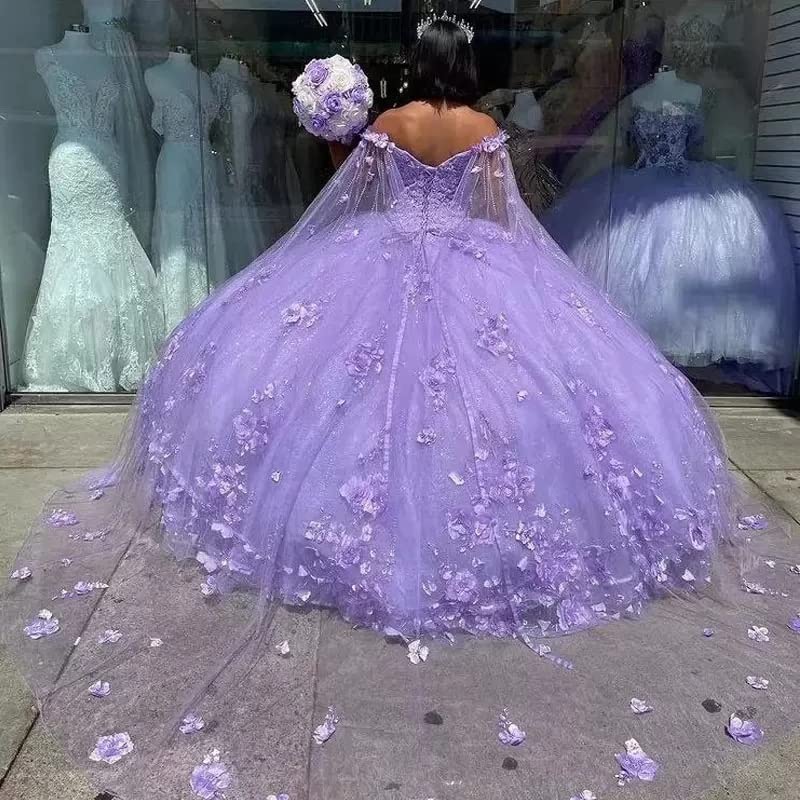 LEIGE Ball Gown Dresses Party 3D Flower Cinderella Princess Gowns With Cape  (Color : D, Size : 20W) : Amazon.co.uk: Fashion