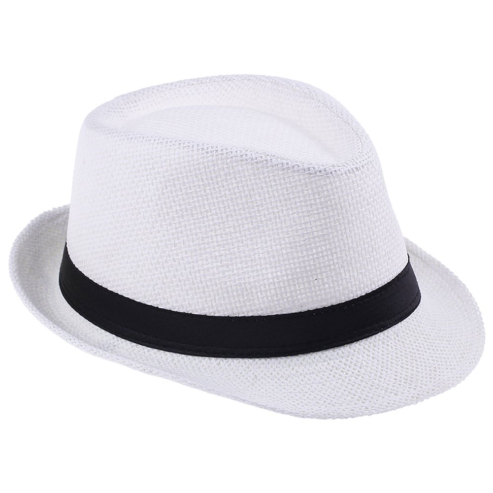 Jtc Men's White Wo Straw Fedora Trilby Gangster Hat Summer Beach Panama Jazz Cap (White)