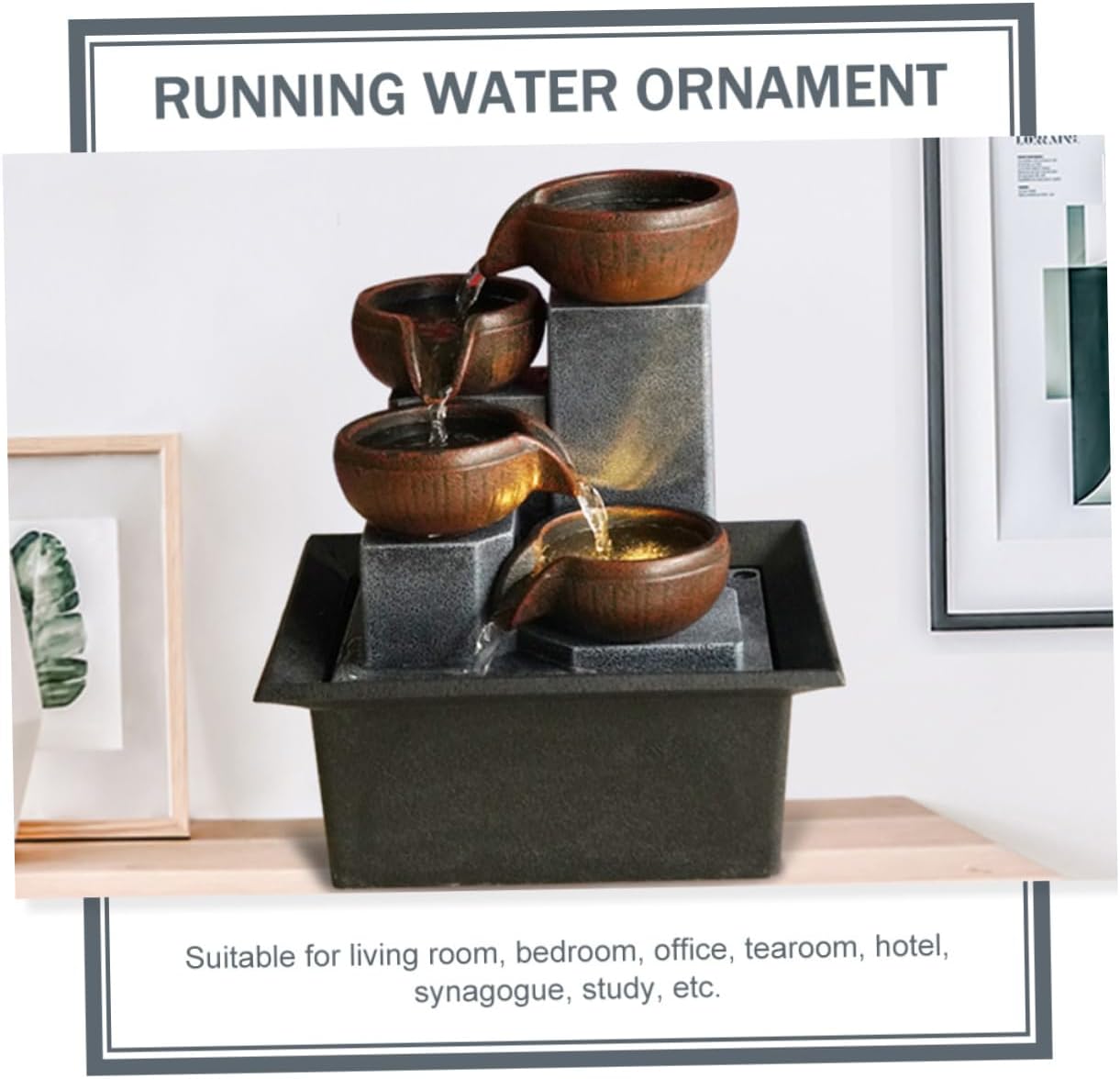 Cabilock Waterfall Desktop Fountain Decor Zen Tabletop Ornament for Office and Home Peaceful Flowing Water Adornment for Living Room Study and Bar