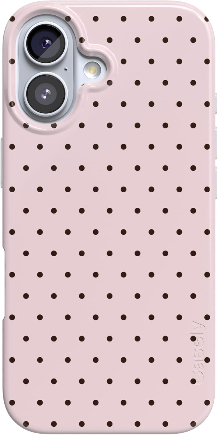 Casely iPhone 17 Case | On the Dot | Pink & Brown Polka Dot | Compatible with MagSafe | Classic Ultra Slim Design