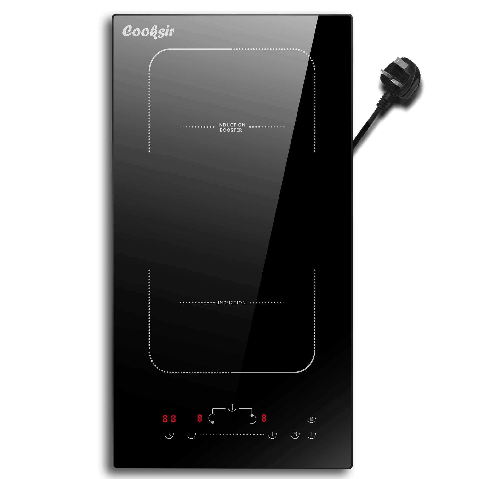 Cooksir Induction Hob 2 Zone with BS Plug, Built-in Electric Induction Hob with Frame, Flex Zone, 2800W, 9 Power Levels, Safety Lock